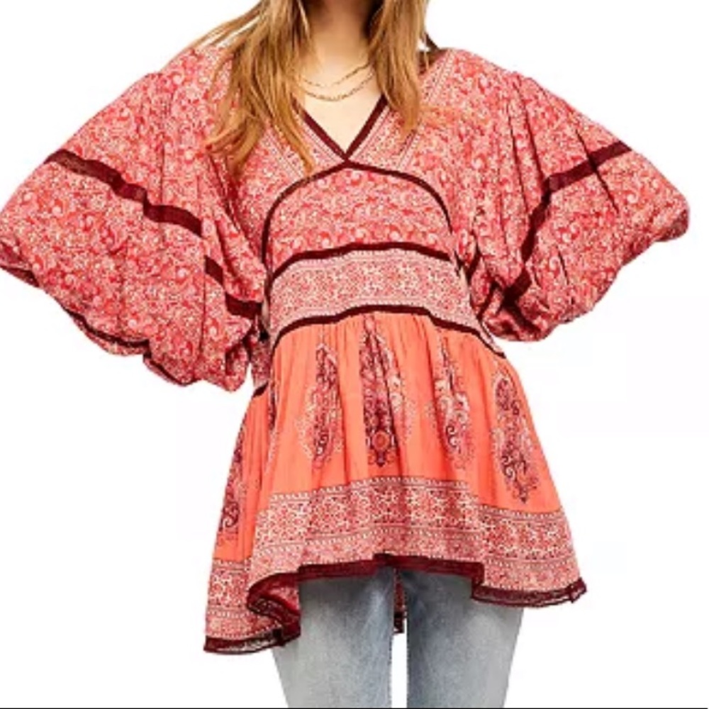 Free People Luna Scarf Print Tunic Top Size Small